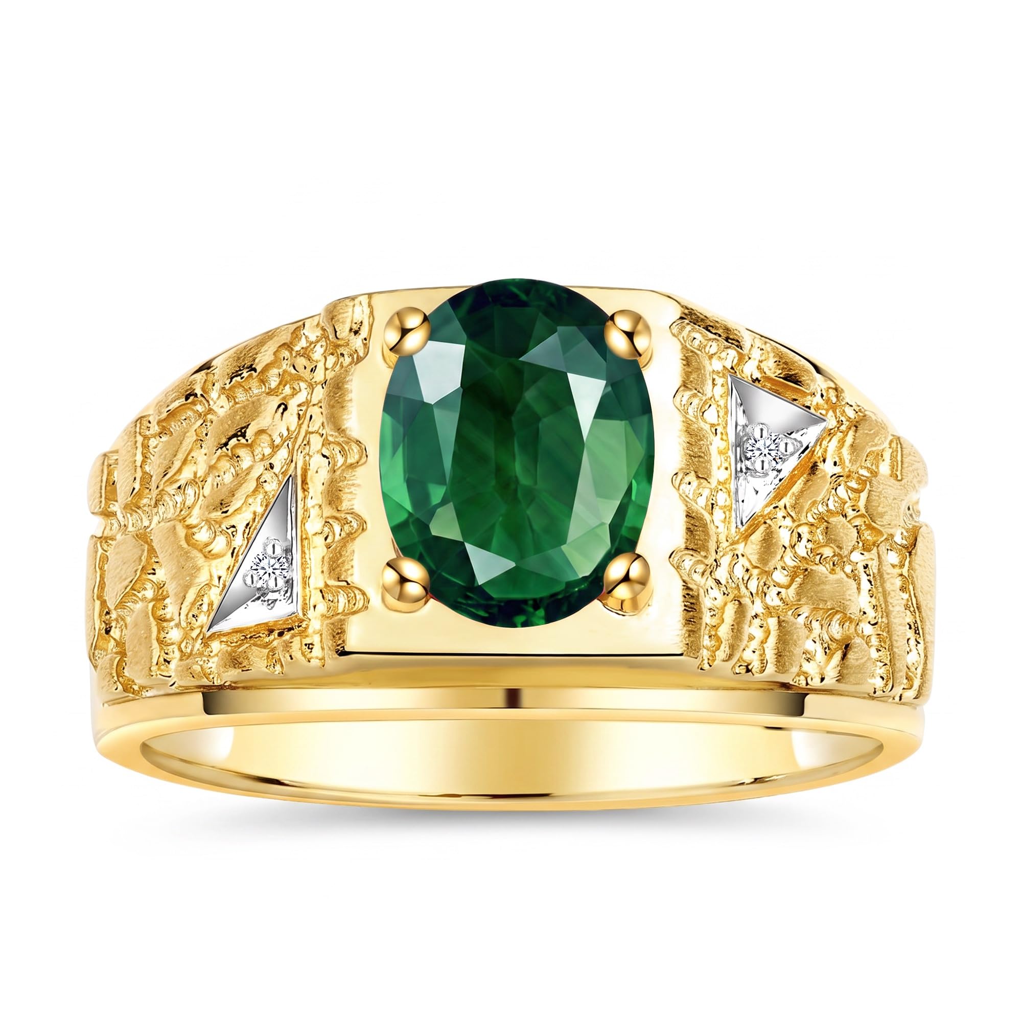 Rylos Men's Rings Designer Nugget Ring: Oval 9X7MM Gemstone &amp; Sparkling Diamonds - Color Stone Birthstone Rings for Men, Yellow Gold Plated Silver Rings in Sizes 8-13. Mens Jewelry