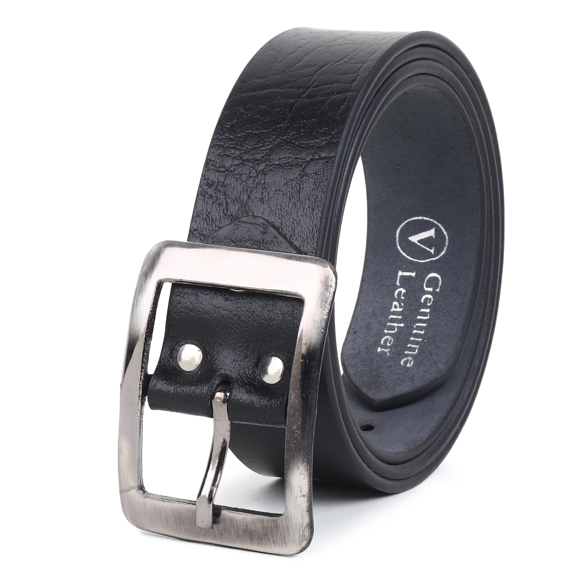 Men's Genuine Leather Belt | Pin Buckle | Non-Reversible | Formal & Casual Wear - Black-picture-43