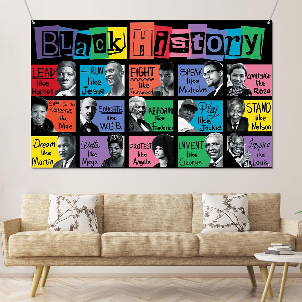 Sunwer Black History Month Photo Booth Backdrop Pan African American Famous People Banner School Classroom Bulletin Board Decoration (5.9×3.6ft)