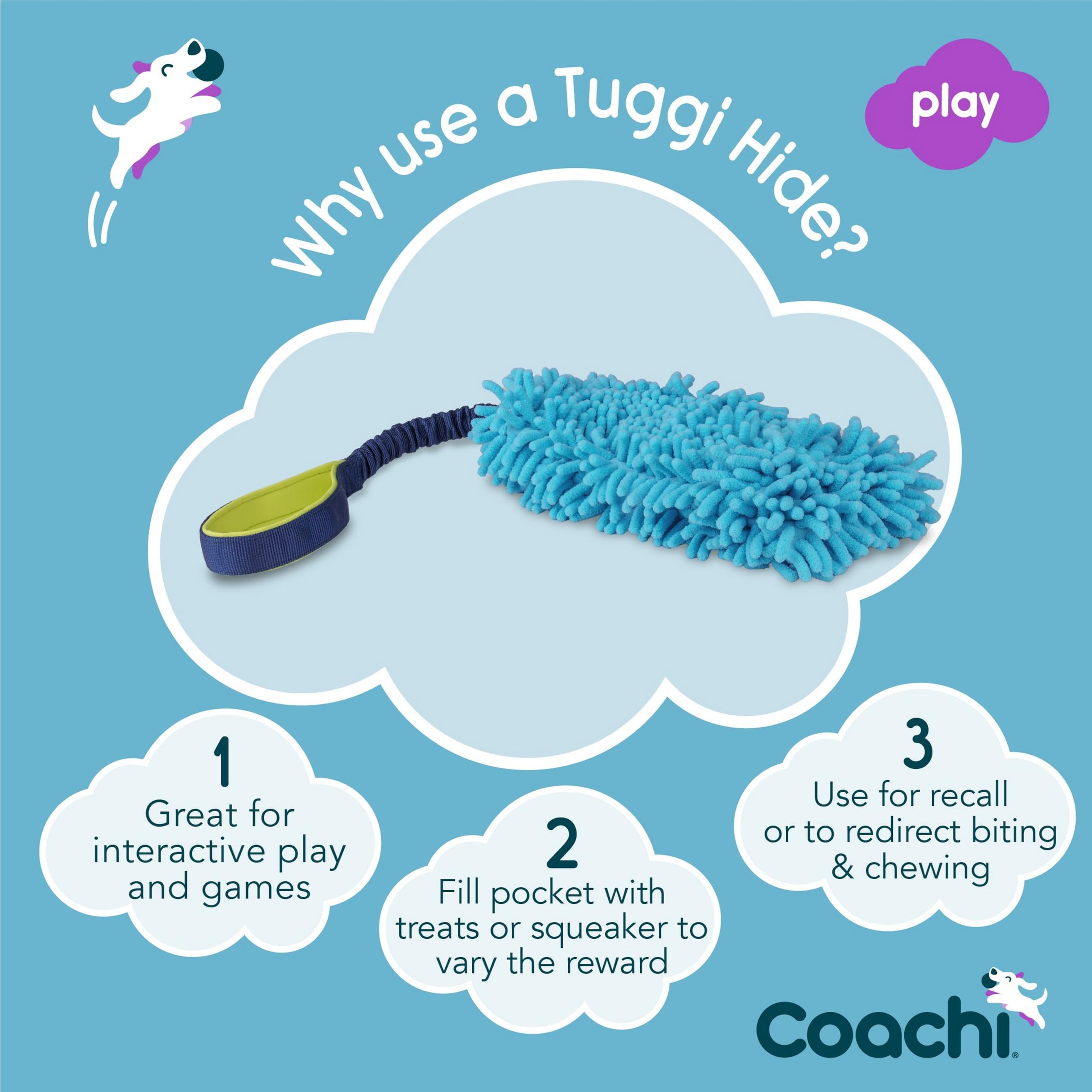 Coachi Tuggi Hide, Great for Interactive Play, Strong & Comfortable, Stretchy Bungee Handle, Reward Training, Recall, Interrupting Biting & Chewing, Perfect For Agility, Suitable for Dogs & Puppies