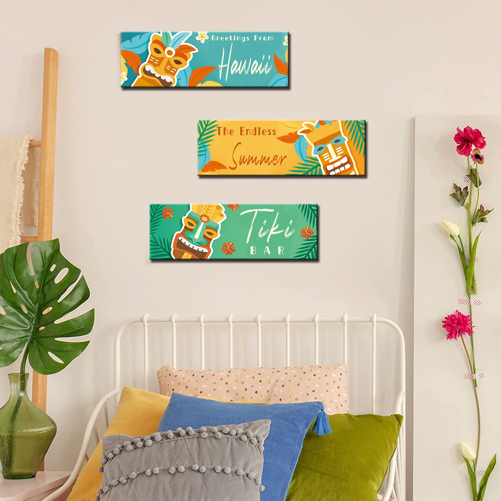Nordic Hawaii Totem Wood Sign 3 Piece The Last Runa Party Wall Decor Hawaii Retro Banners Hanging Wooden Signs Tribal Tiki Bar Wall Plaque Native American Home Decor Tropical Beach Artwork Gift(Green) - Image 2