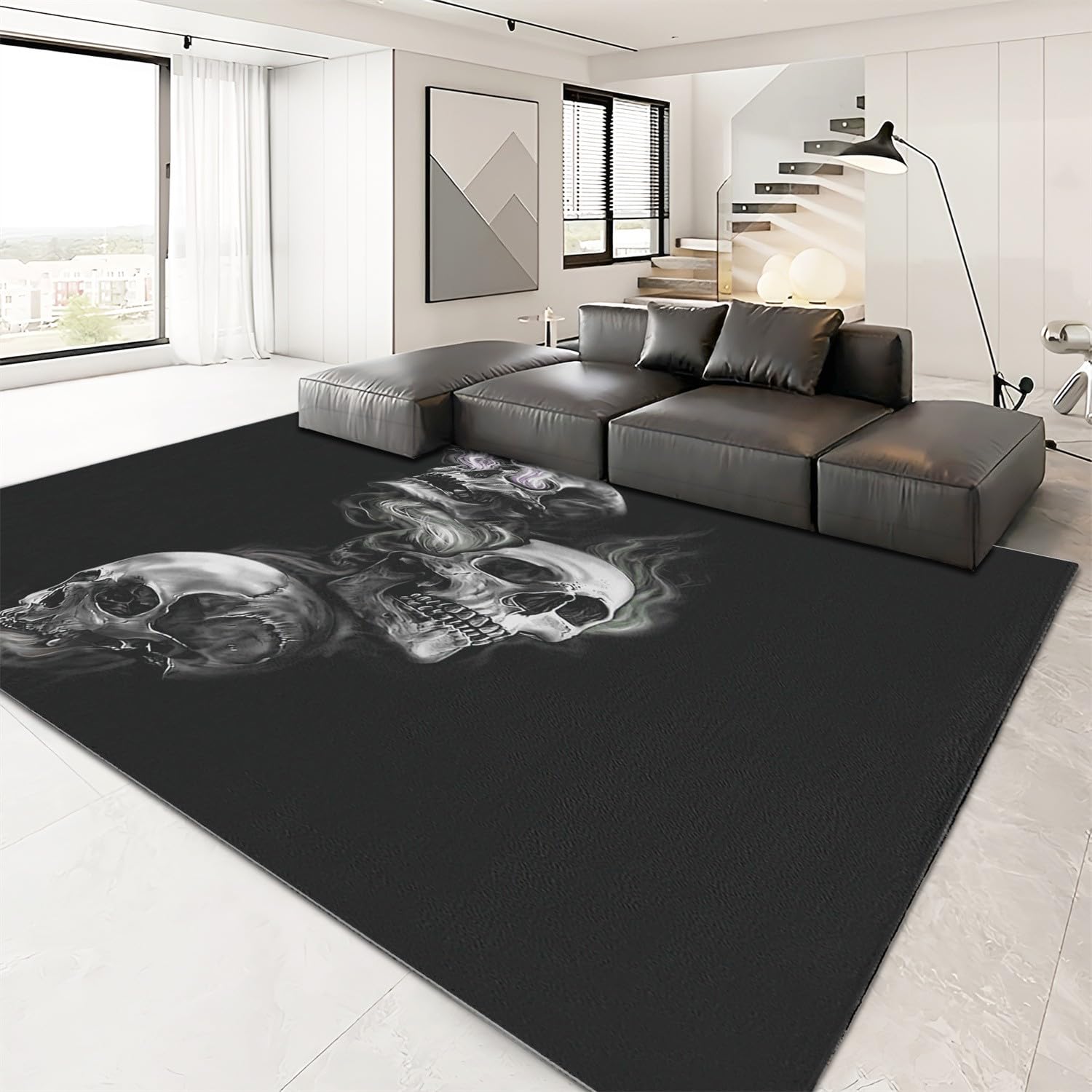 ラグ・カーペット　ブラック Amazon | カーペット ラグ 黒のゴシックスカル 140 x 200cm