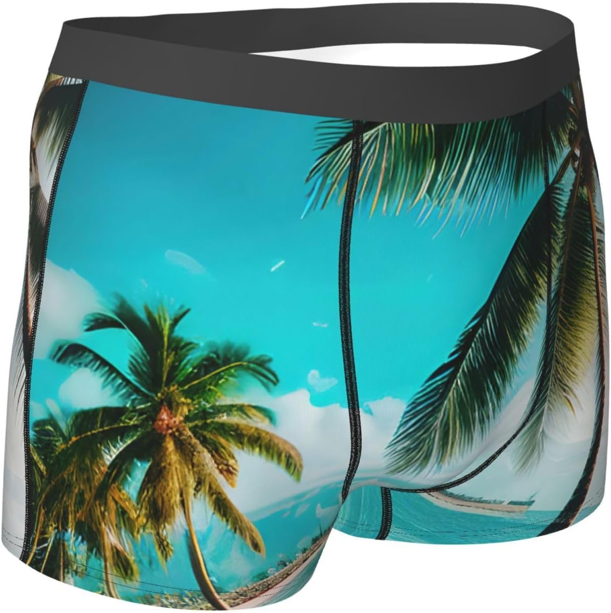Beach Palm Trees Print Men'S Boxer Briefs, Breathable Comfortable Mens Underwear With Soft Stretch Fabric