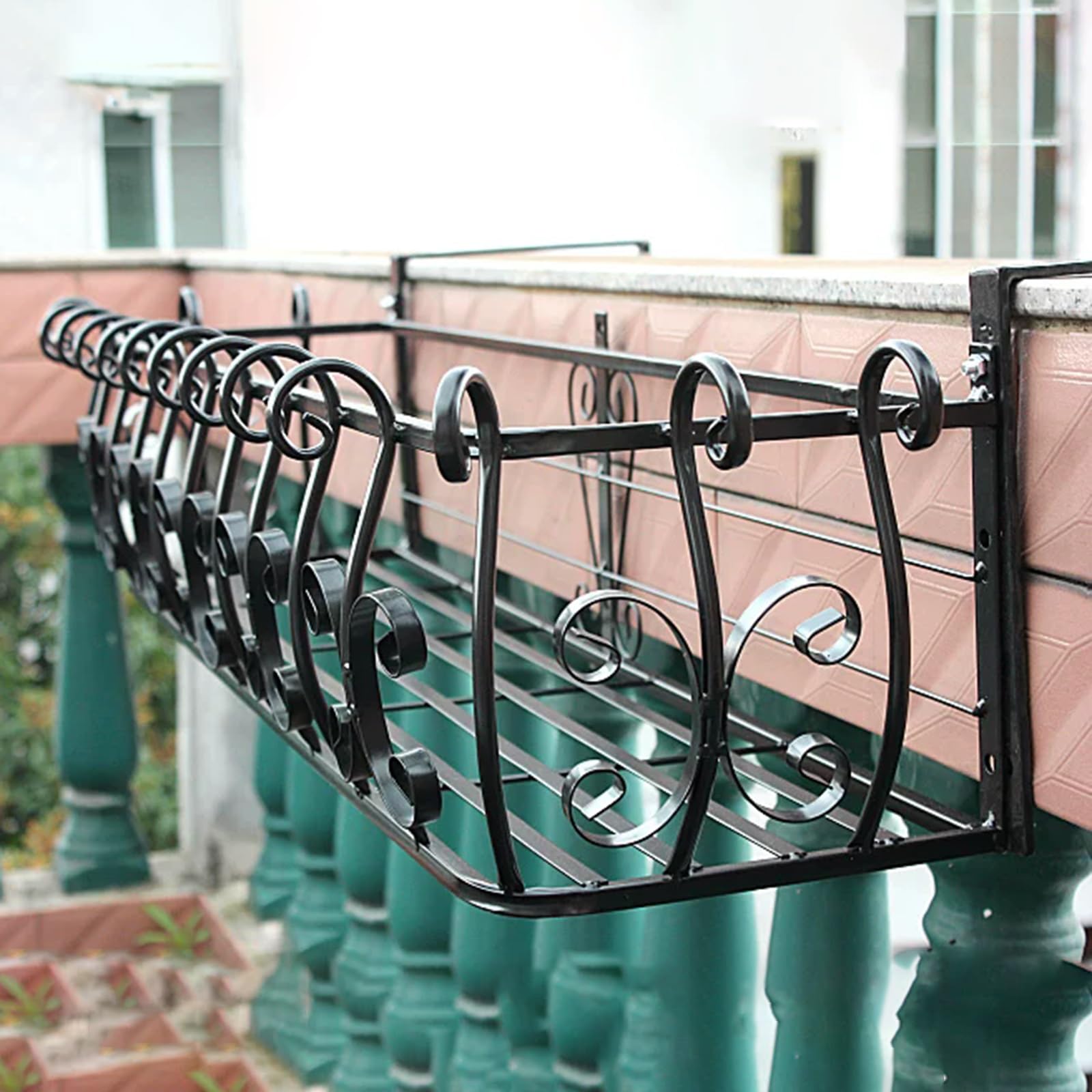 Portavasi In Ferro Per Balcone, Portavasi Sospeso Da Parete Per Davanzali Esterni, Supporto Da Appendere Alla Recinzione(80 * 32 * 22cm)