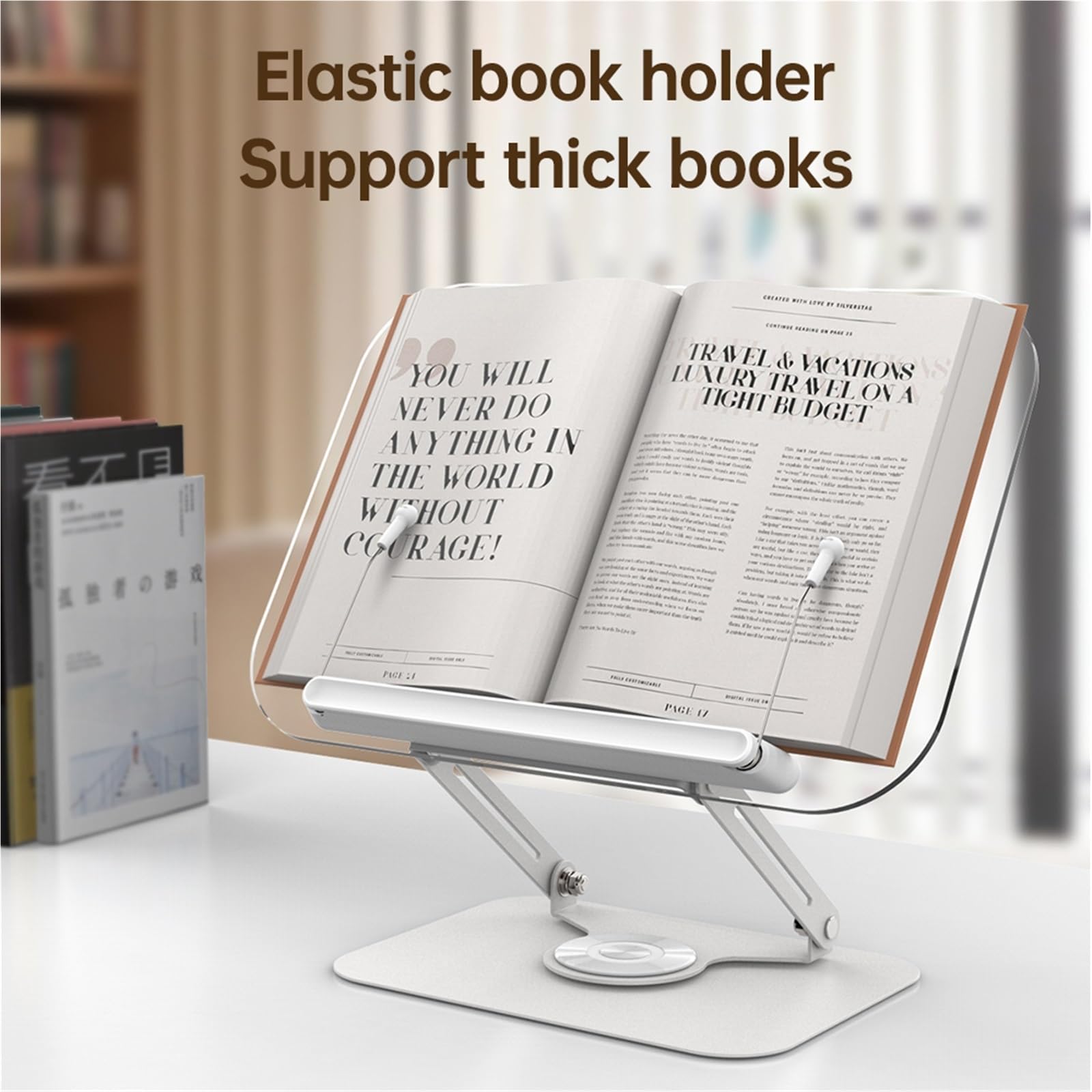 Atril Para Libros Soporte giratorio for libros de escritorio con Clips página Panel transparente soporte plegable y ajustable en ángulo para para escritorio