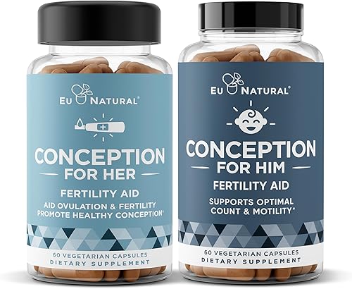 Eu Natural Conception Fertility for Her & Him - Combo de suplementos de fertilidad para mujeres y hombres - Vitaminas prenatales - Promueven el
