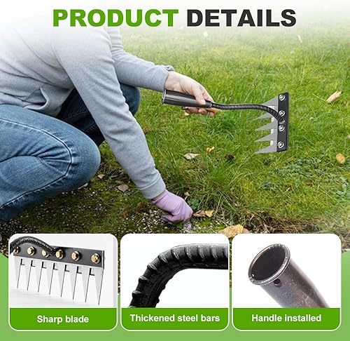 Miniatura 4 de Rastrillo de deshierbe de hierro 2.0 2025, rastrillo de acero al carbono de 5678 dientes, rastrillo de hierro para patio, césped y jardín,