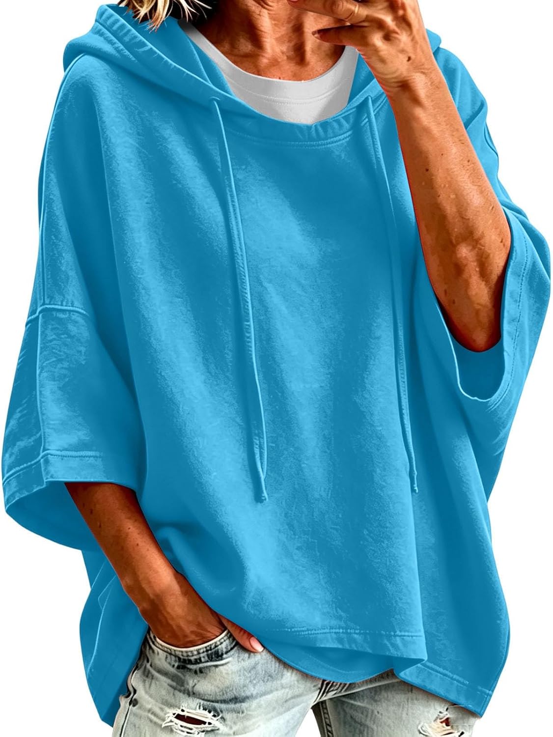 3/4 Sleeve Hoodies for Women Drawstring Pullover Sweatshirts Tshirts Casual Summer Fall Tops Casual Wear