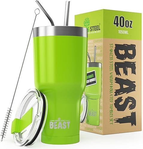 Miniatura 42 de Beast - Vaso de acero inoxidable con aislamiento al vacío para café, taza de hielo, termo de viaje de doble pared, 42 onzas (azul cielo tormentoso)