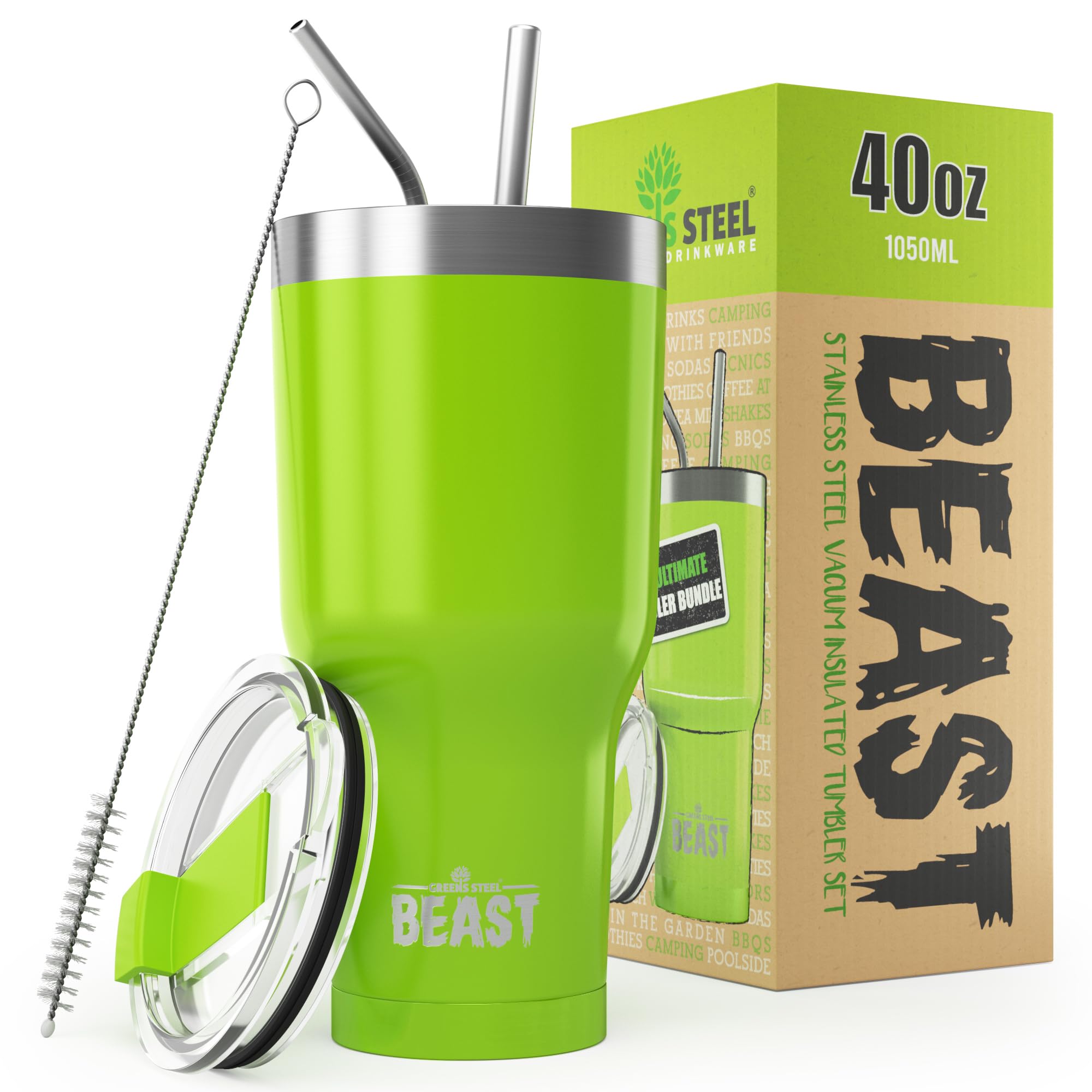 Beast Tumbler - 550 ml (20 oz), Matte Black | Reusable Stainless Steel, Vacuum Insulated Cup | with + 2 Straws & Cleaning Brush | Double Wall Travel Flask Perfect for Hot or Iced Coffee | BPA Free — view 76