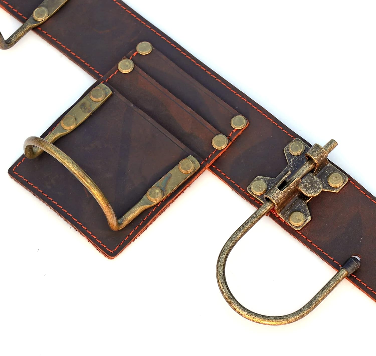 TOURBON Adjustable Tool Belt Hanging Hooks Hammer Hatchet Holder Tape Measure Drill Holster (Dark Brown)