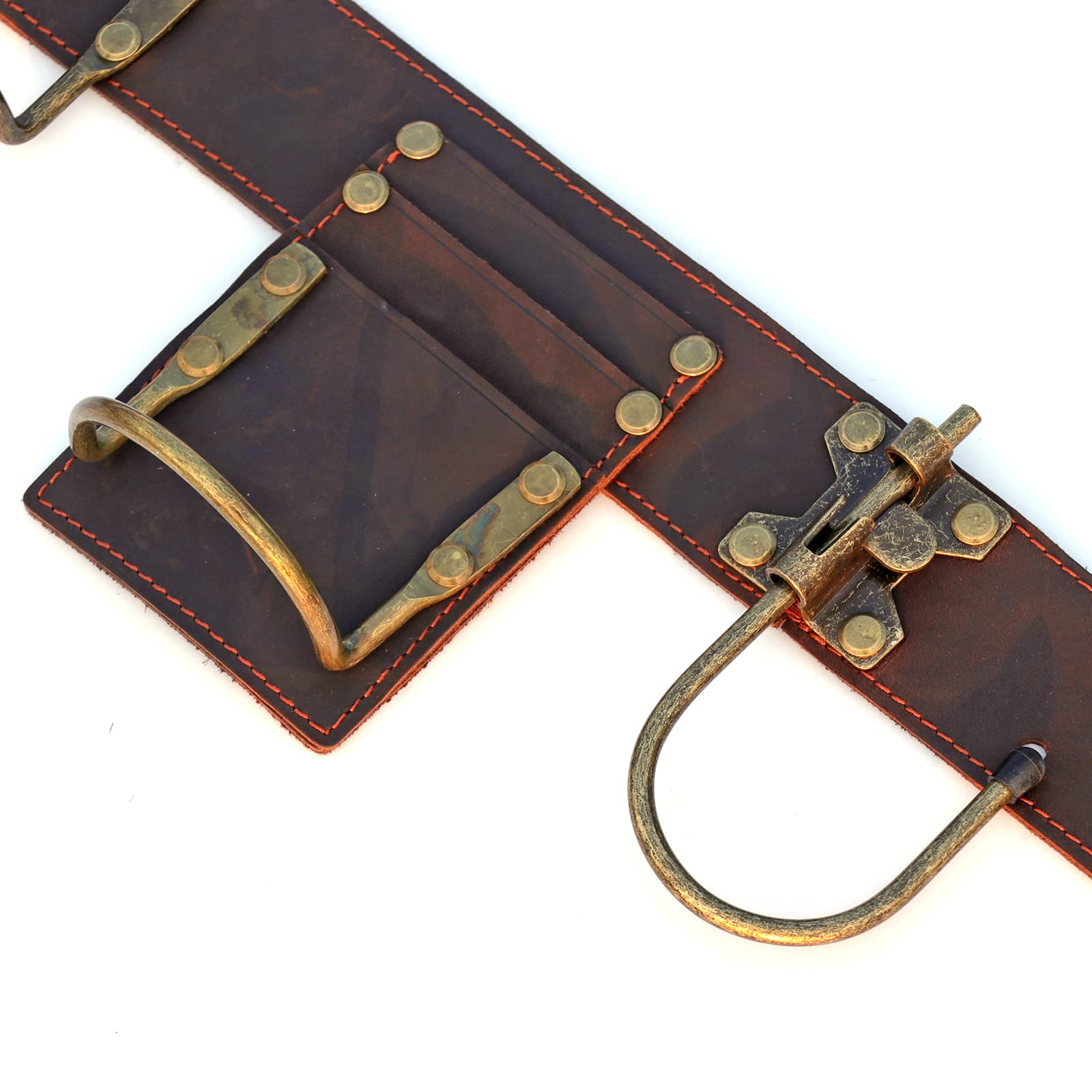Tourbon Ceinture à outils réglable en cuir véritable pour marteau, hachette, mètre ruban, perceuse pour charpentiers en plein air Dark Brown 135x5cm