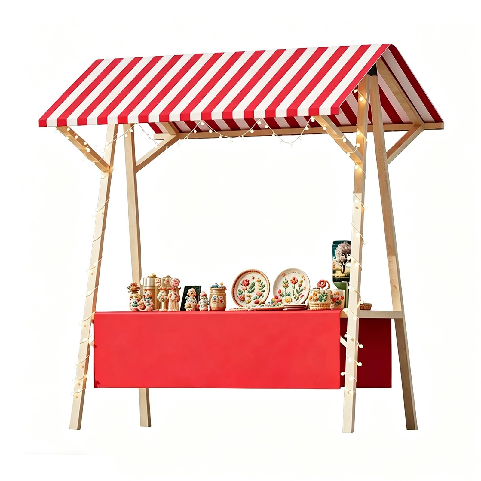 CMYAOYC Foldable Wooden Market Stall, Vendor Booth, Portable Party Stands for Display Farmers Markets, Festivals, Craft Fairs & Retail Events(Red,150x60x200cm)