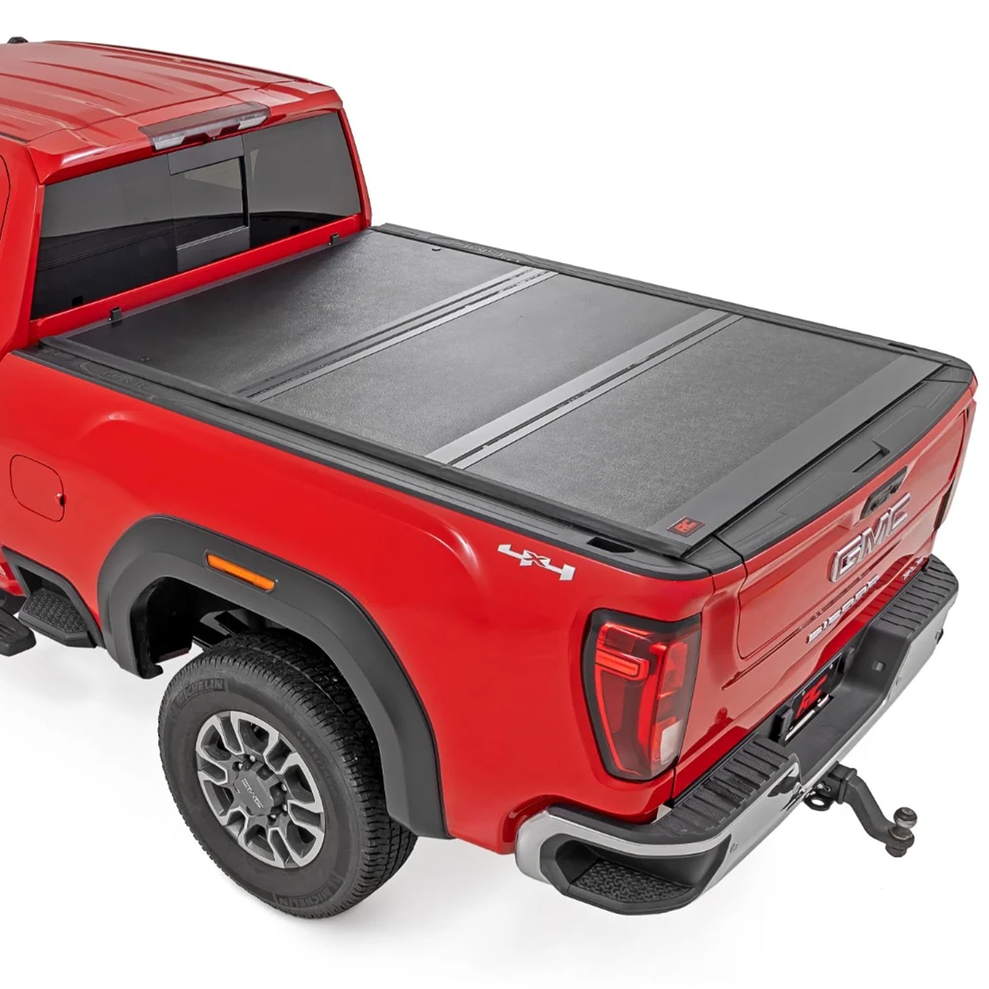 Photo 1 of ***FACTORY SEALED*** Rough Country Hard Low-Profile Tri-Fold Tonneau Cover for Chevy Silverado & GMC Sierra 2500HD & 3500HD (2020–2025) - Low-Profile Aluminum Truck Bed Cover, Fits 6'9" Bed w/Rail Caps