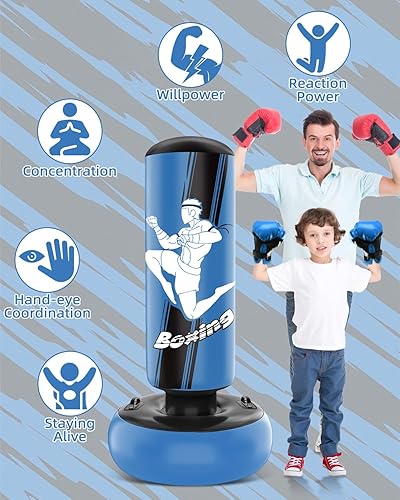 Miniatura 6 de Saco de boxeo inflable para niños de 66 pulgadas con guantes de boxeo, bolsa de boxeo independiente, bolsa de boxeo para niños, juguete de saco de