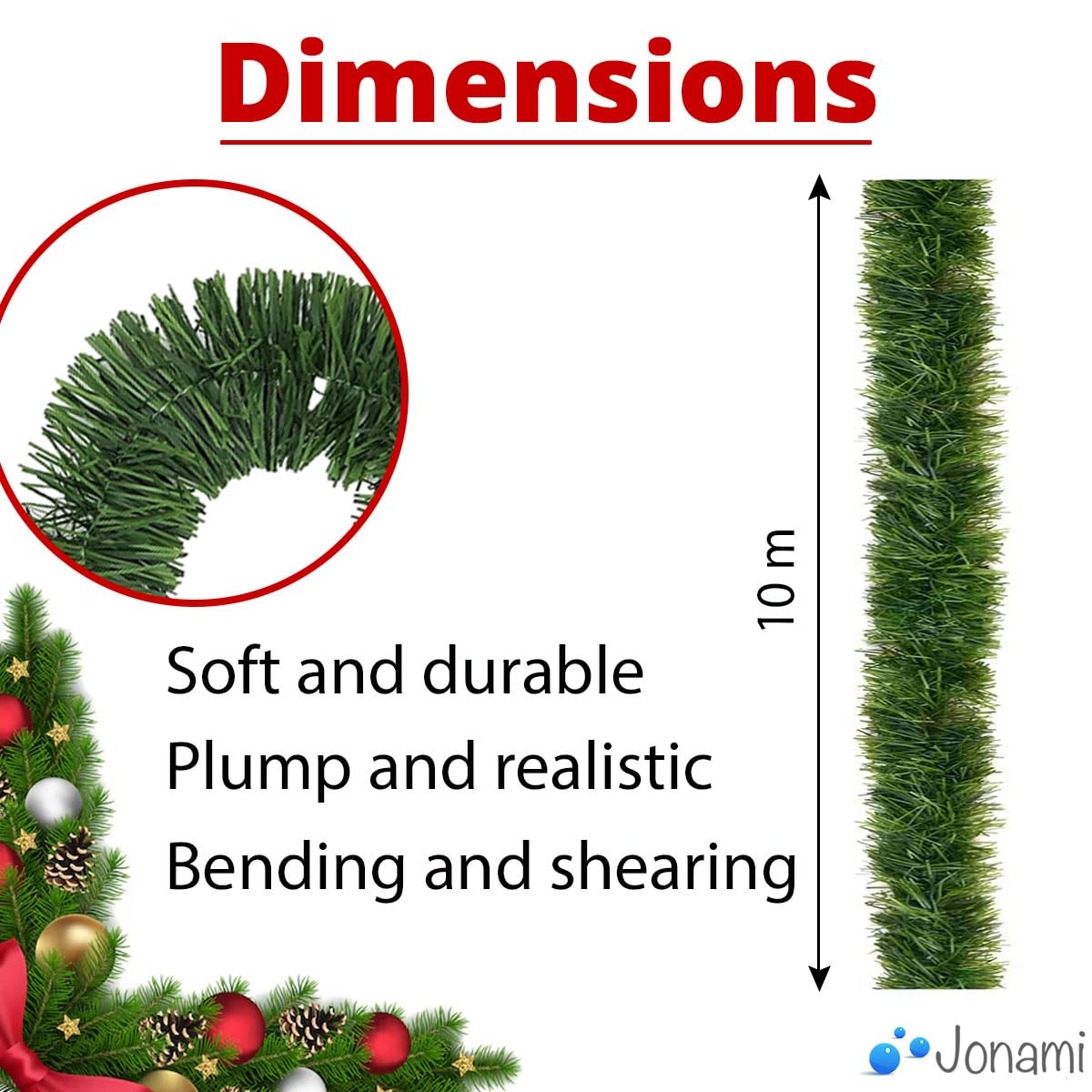 Guirnalda Navidad Escalera Chimeneas, Guirnaldas Navideña Verde Abeto Artificial por Decoración Exterior Interior Hogar Puerta y Pared – 10m