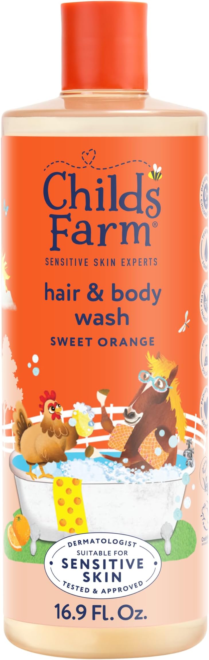 Kids Hair & Body Wash for Dry, Sensitive Skin, Organic Sweet Orange, Gently Cleanses, Vegan, Cruelty-Free, 16.9 fl oz