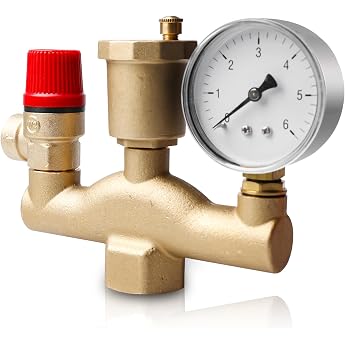 GBKDQQ Boiler Safety Group 1 Piece Noise-Reducing Brass Safety Valve Pressure Relief and Pressure Gauge for Heating System DN25/3 bar