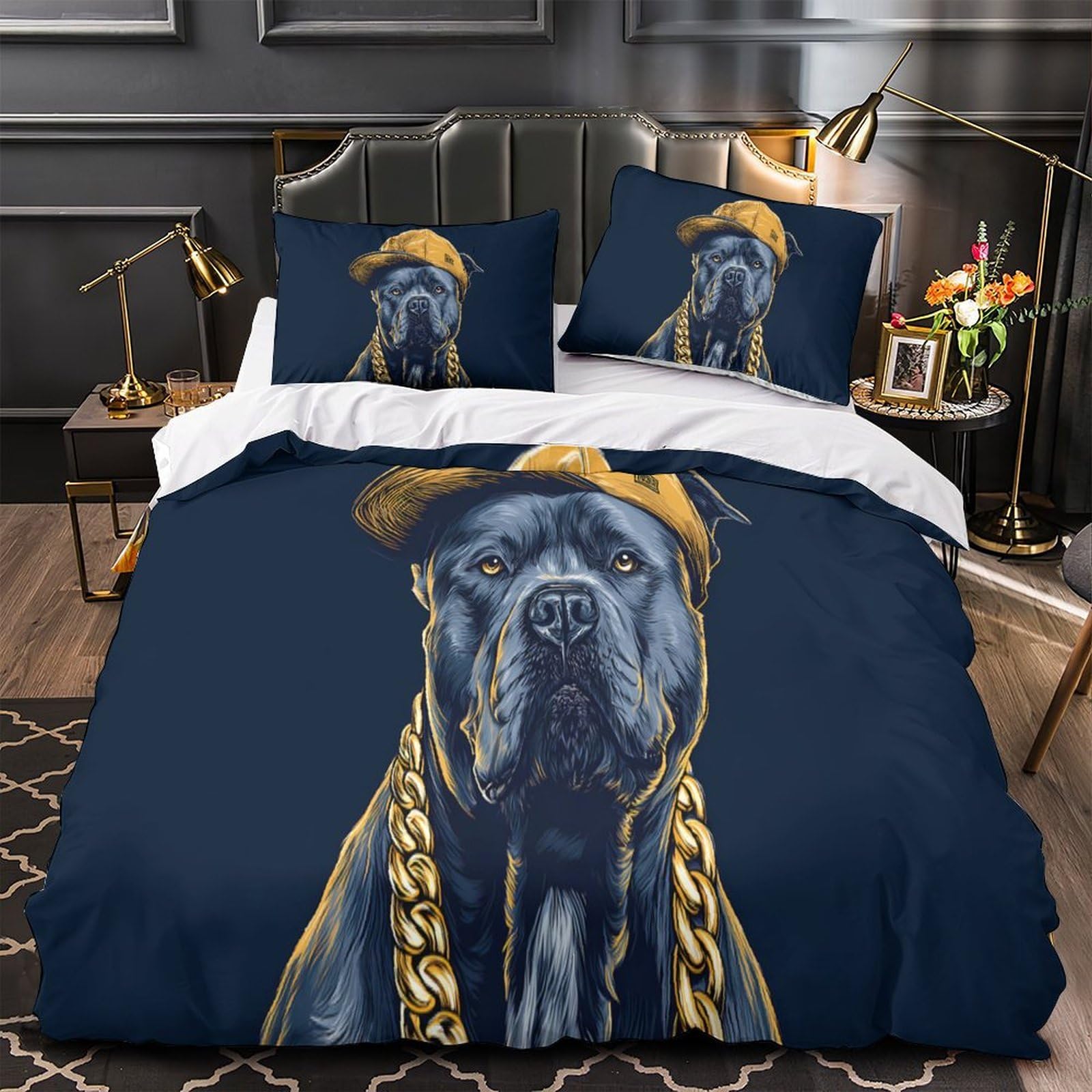 Parure de lit chien hip hop hypoallergénique et résistante en microfibre