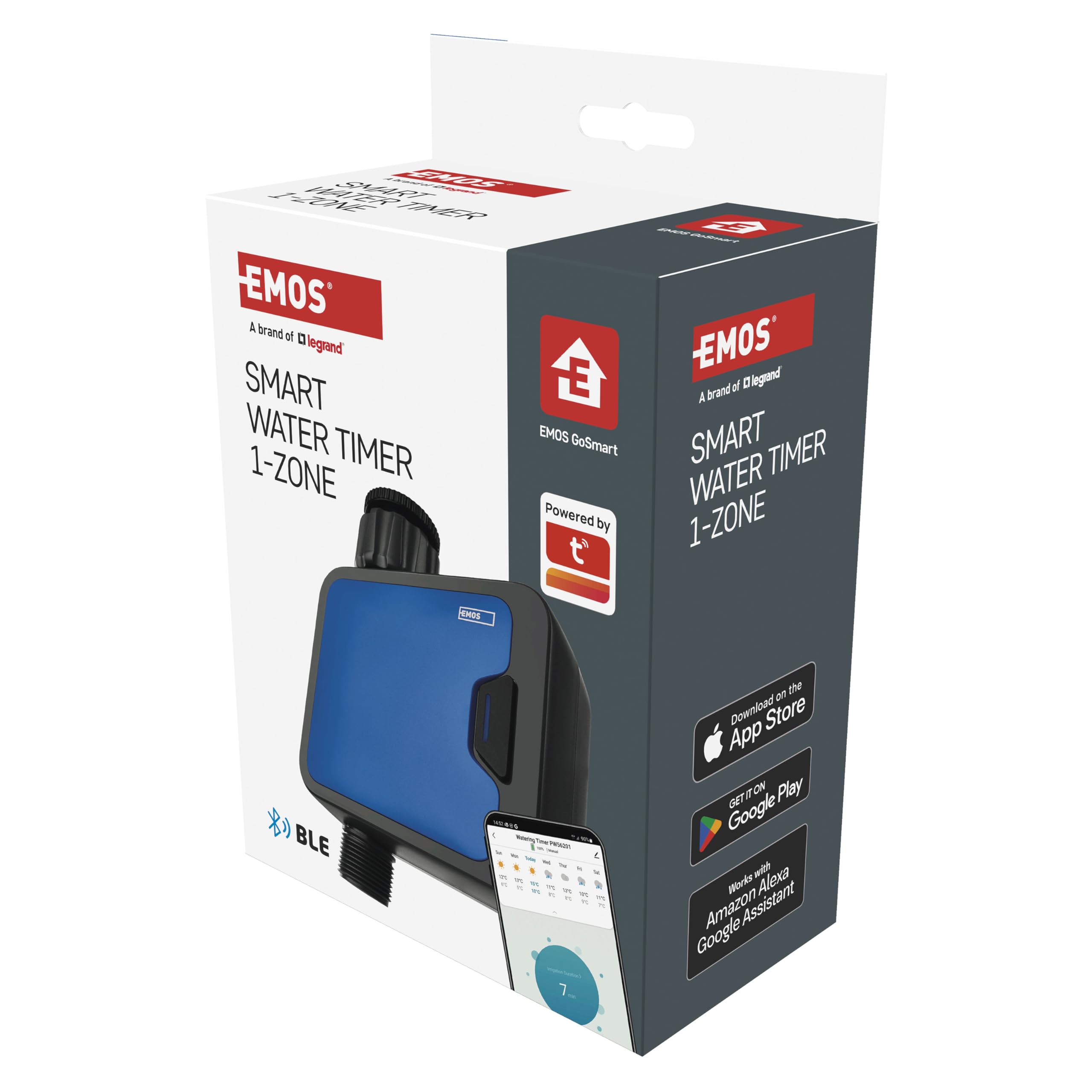 EMOS - smarte Bewässerungsuhr mit 1 Ausgang mit App, Bluetooth - ZigBee-Hub erforderlich - Batteriebetrieb - automatisierte Bewässerungs-Steuerung 1min–24h, 8bar, 35 l/min - für 1″ und 3/4″ Gewinde