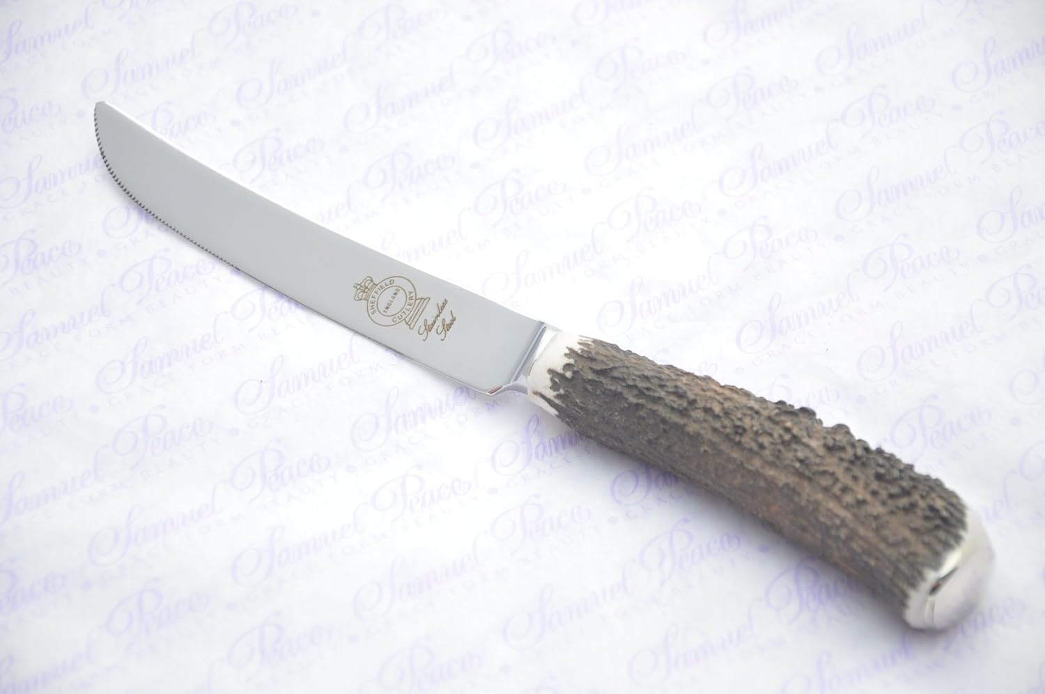 Four Extra Large Genuine Stag Horn/Antler Handle Steak Knife Made in Sheffield England Stamped Sheffield England