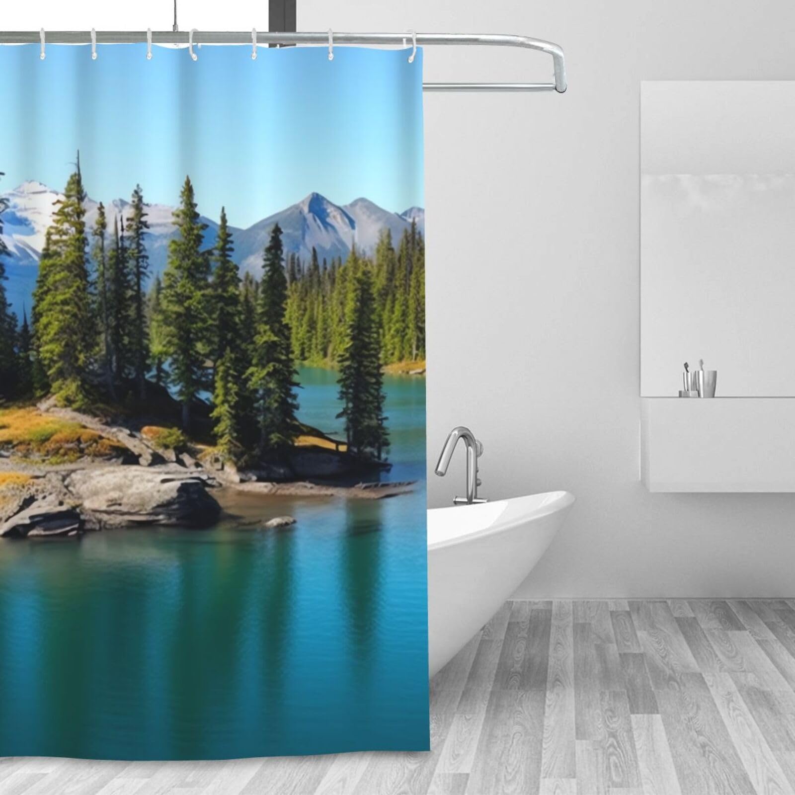 Rideau de douche textile haut de gamme motif lac mystique grand format 183 x 183 cm