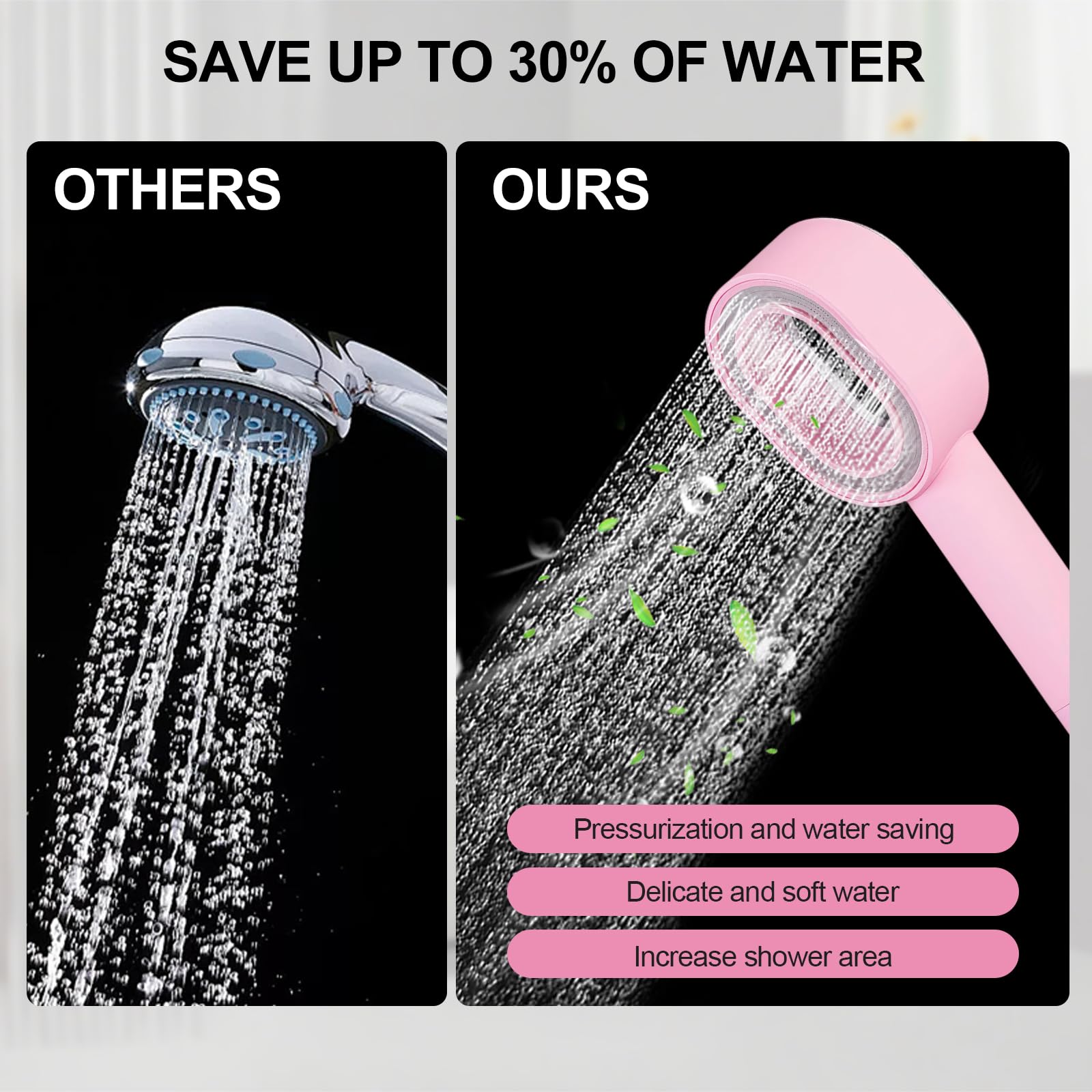 Filtersonic - Alcachofa de ducha 3 en 1 de alta presión con filtro, filtro contra la cal, filtro para aumentar la presión, con esponja para eliminar el agua dura, metal pesado (rosa)