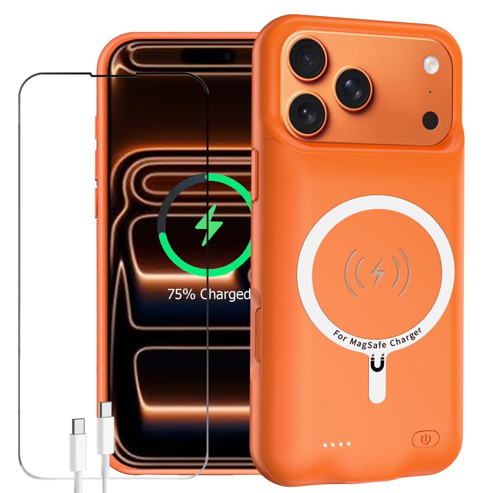 Custodia con batteria per iPhone 17 Pro Max, migliorata, 12000 mAh, custodia protettiva wireless portatile, compatibile con iPhone 17 Pro Max (6,9 pollici), con caricabatterie ricaricabile (arancione)