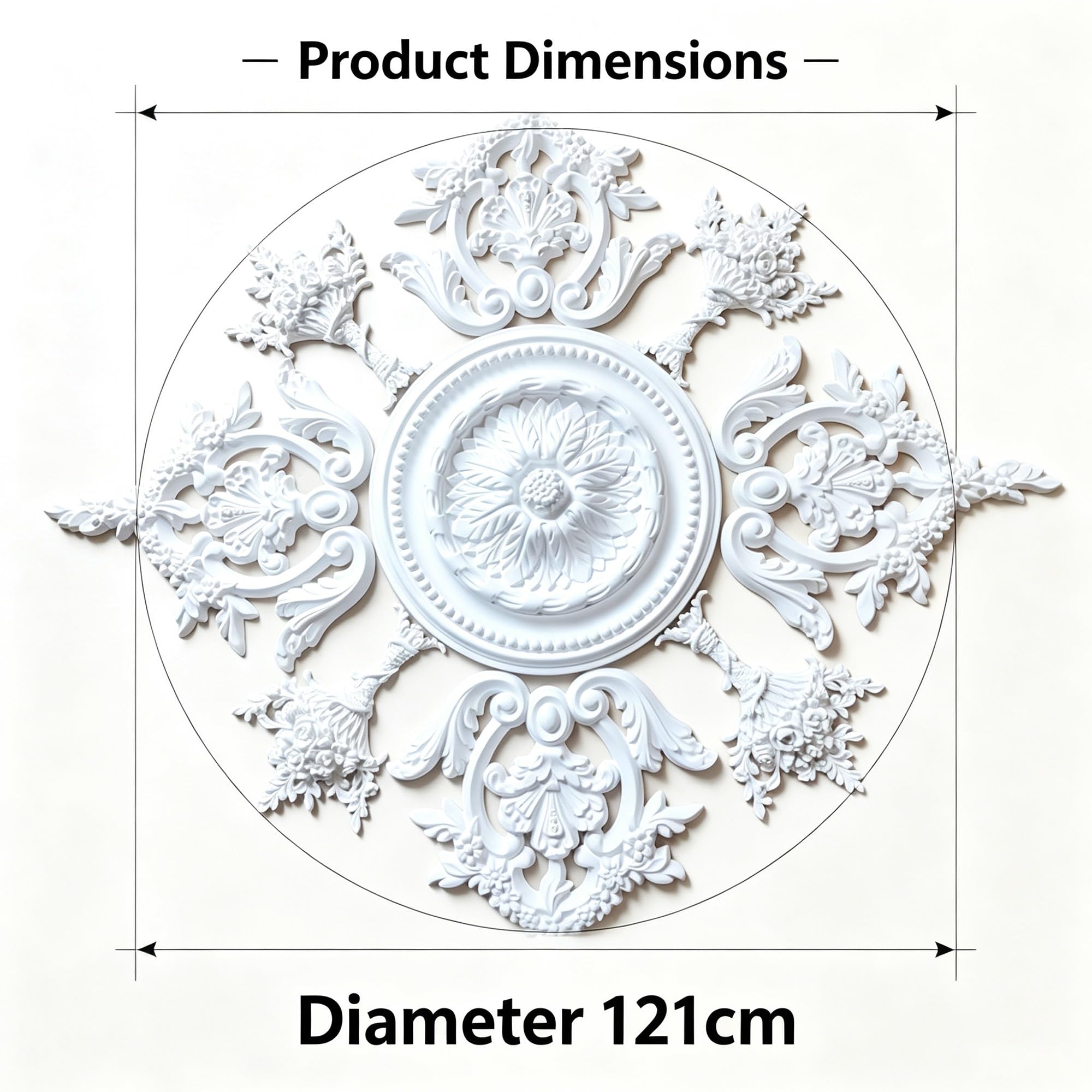 121cm Rosone Lampadario Soffitto Bianco Polistirolo Decorativo | Medaglione del Ventilatore Rotonda Moderno per Pareti Portalampada