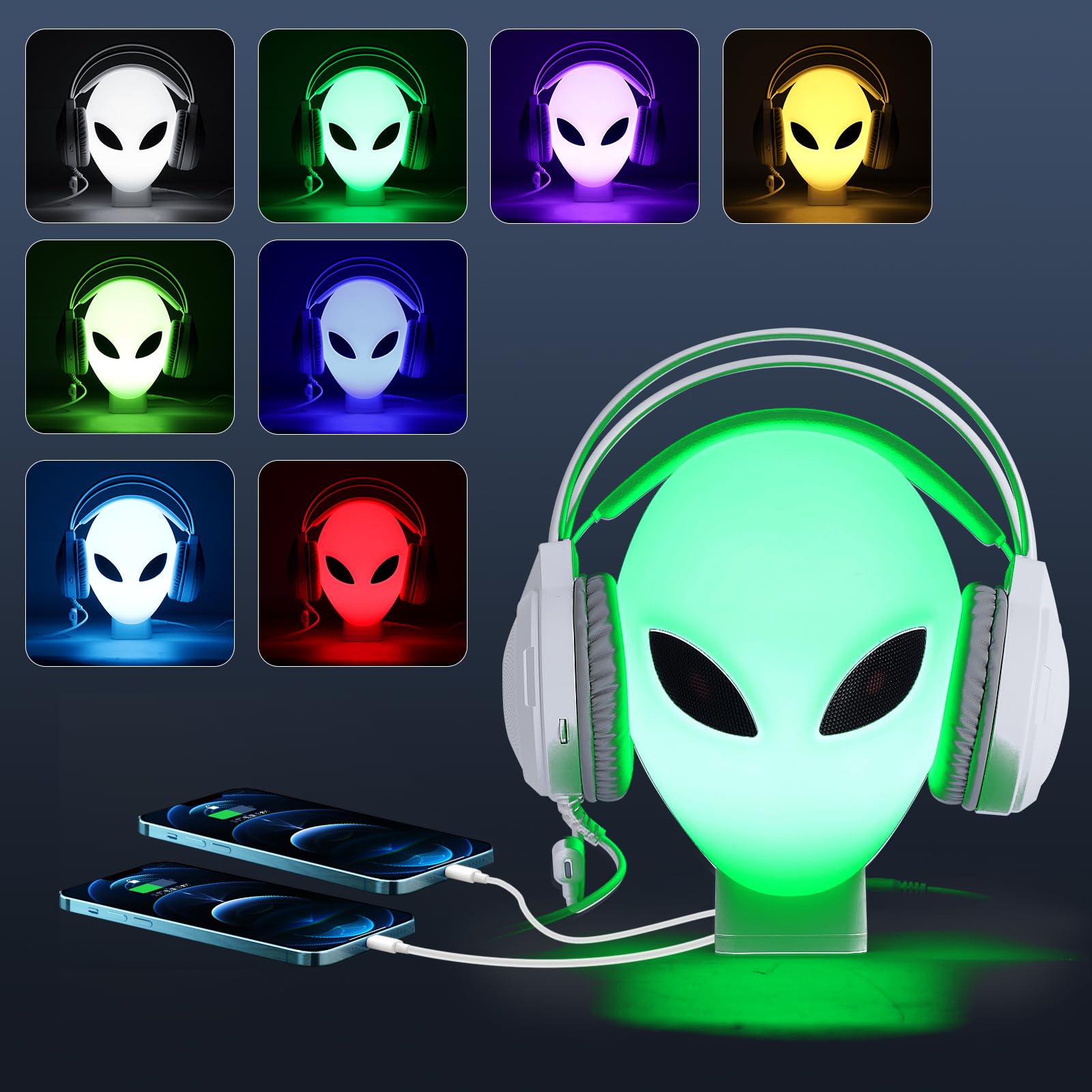 FancyMay RGB Headphone Stand with Music Rhythm Light 8-Color LED Gaming Headset Holder with USB Type-C Charging Ports