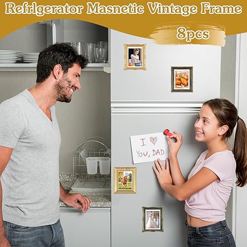 Miniatura 7 de 8 marcos magnéticos vintage para nevera, 2.92.7 x 3.5 pulgadas, marcos magnéticos clásicos para refrigerador, marcos de fotos pequeños para fotos de