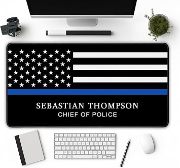 Personalized Police Officer Mouse Pad with Flag Custom Name and Rank Mouse Mat for Chief, Sheriff, or Patrol Durable Law Enforcement Gift for Graduation, Promotion, or Office Setup