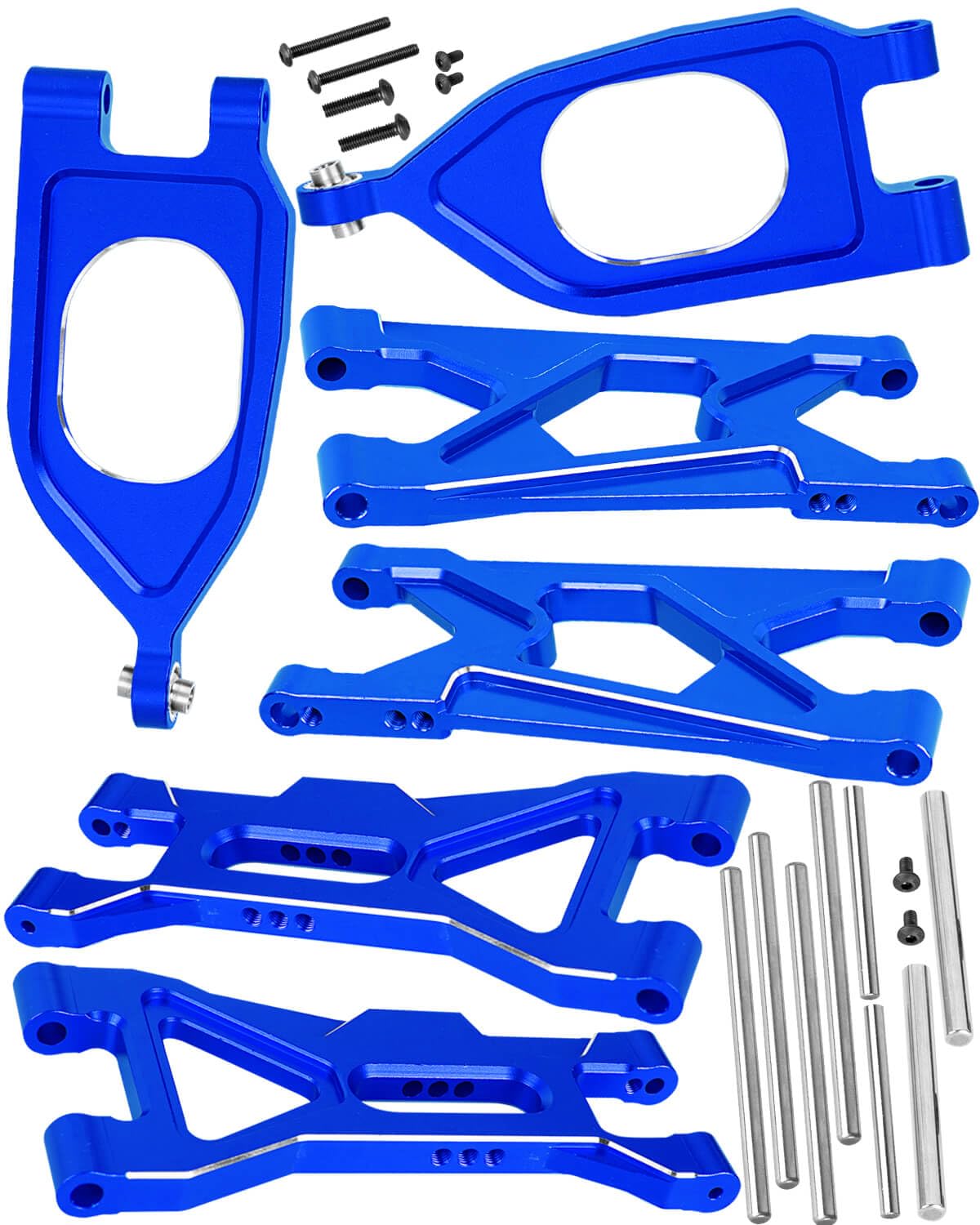 hopsupRC RC Aluminum Front Rear A Arms Upgrades Part for 1/10 Gorgon 4X2 Mega 550 Brushed Monster Truck,Alloy Front Rear Suspension A Arms Hops Up,Navy Blue(6PCS)