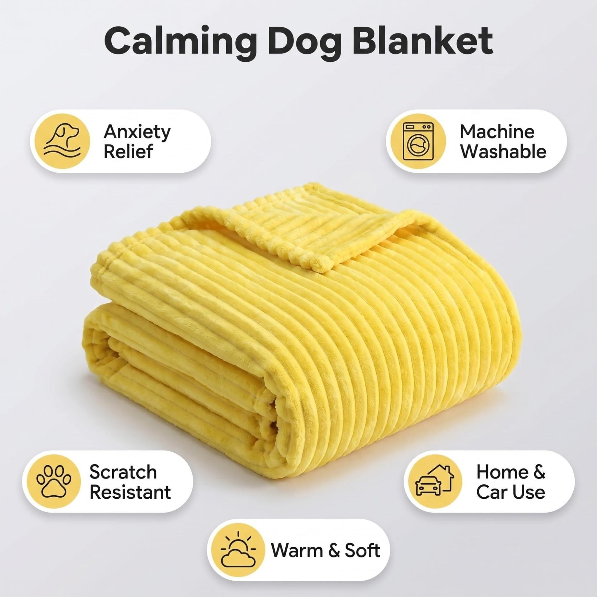Coperta di supporto emotiva giallo per cani calmante sicurezza coperta ondulata 1,5 cm in pelliccia di coniglio sintetica in poliestere per interni ed esterni (rosa, 150 x 200 cm)