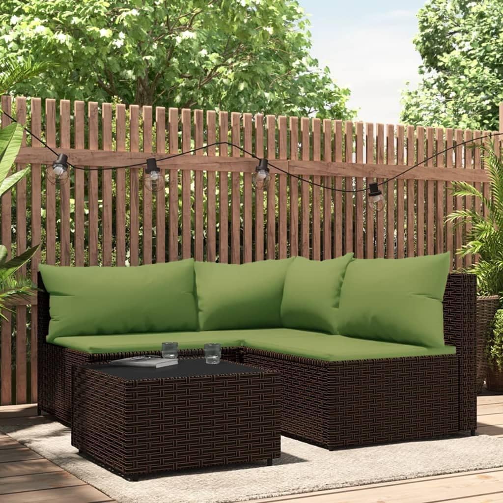 4 Piece Patio Sofa Set with Cushions, Patio Sofa Wicker Sectional Sofa Modular Outdoor Conversation Sofa Set with 1 Corner Sofa, 2 Middle Sofa, 1 Coffee Table, Brown Poly Rattan,-345