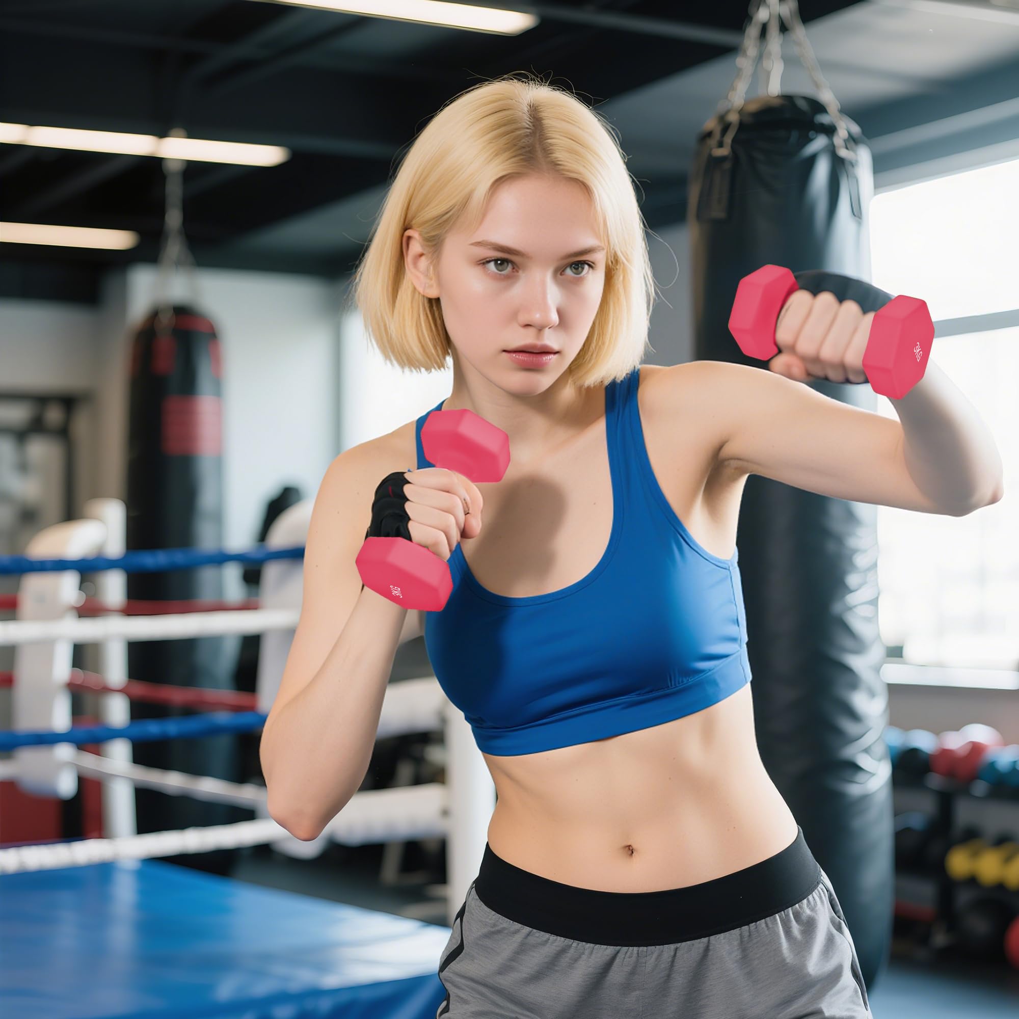 SPORTNOW Lot 3 haltères hexagonaux avec support, 2 x 1kg, 2 x 3kg, 2 x 5kg, set haltères musculation courts, poignées antidérapantes, pour femmes & hommes, fitness à domicile entraînement bras épaules