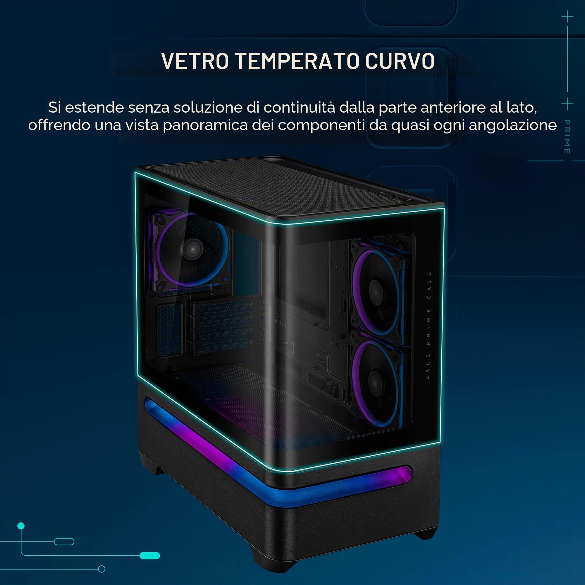 ASUS Prime AP202 ARGB, Case mATX, Pannelli Tool-Free, Supporto per Dissipatori da 360mm, Schede Grafiche da 420 mm e Alimentatori da 200 mm, 3 Ventole ARGB Integrate, Porta USB-C, Nero