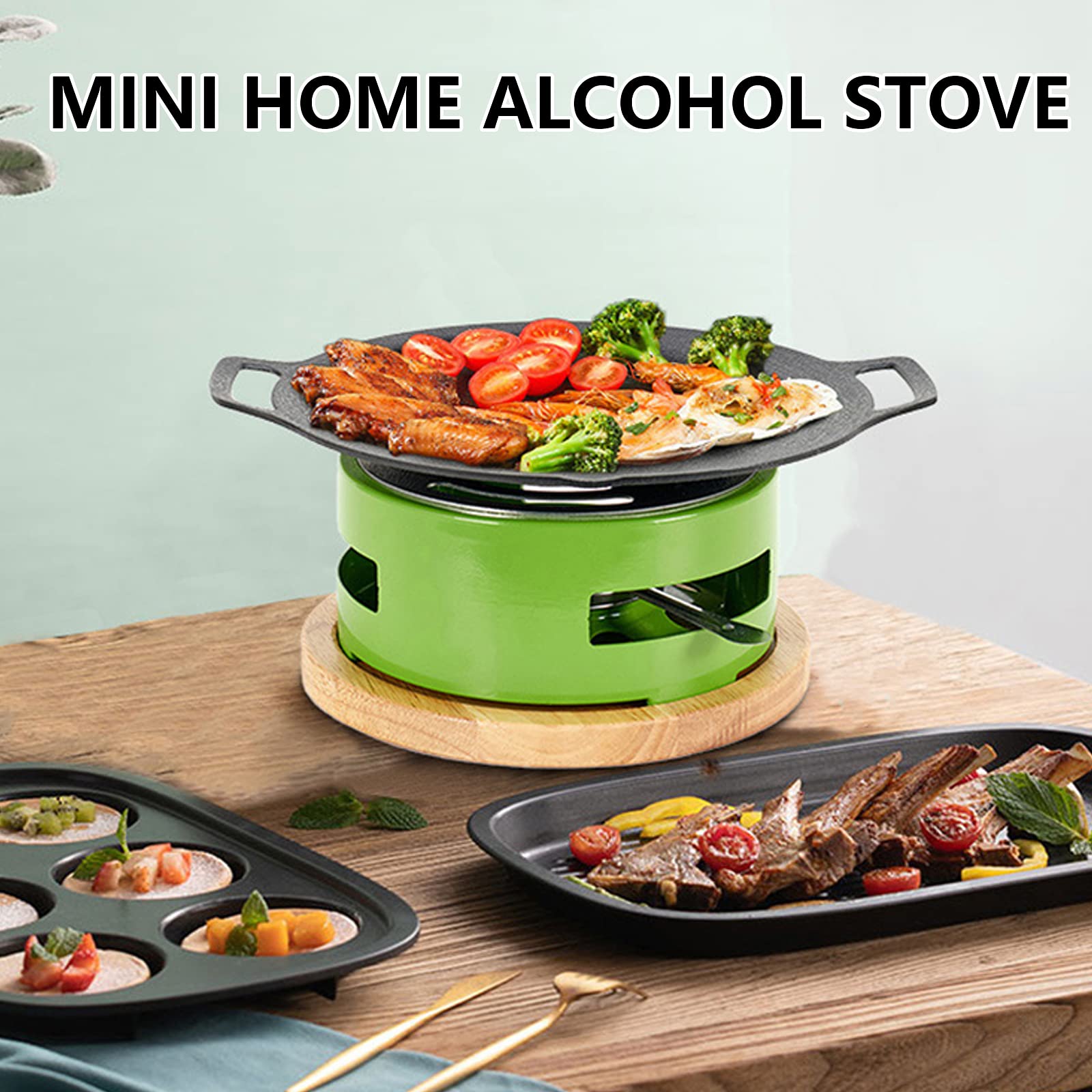 Spirituskocher für Innenraum Campingkocher Mit Topf Tragbarer Camping Alkoholkocher Mini Kochtopf-Set Spiritusbrenner für Hot Pot Grillen Picknick,Green