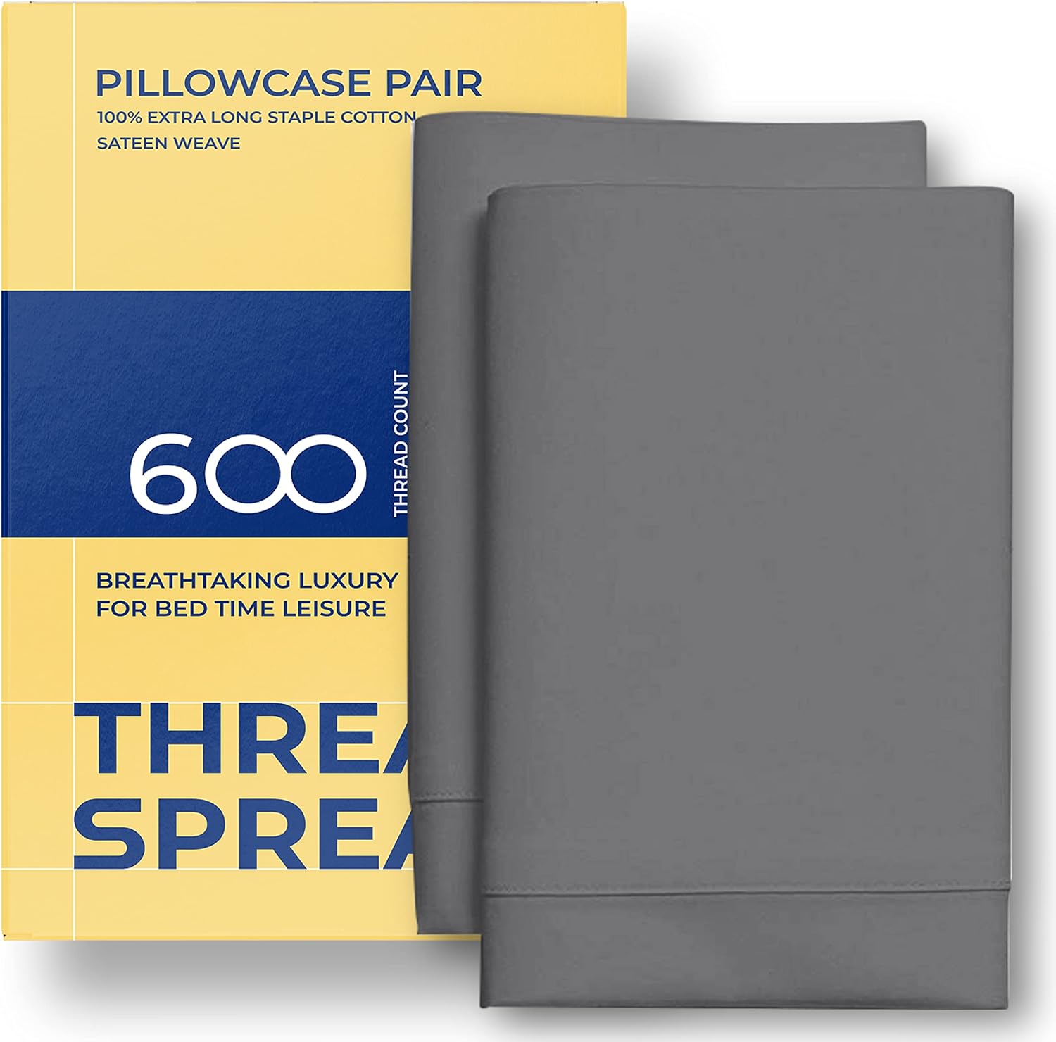 600 Thread Count 100 Egyptian Cotton Pillow Cases, Dark