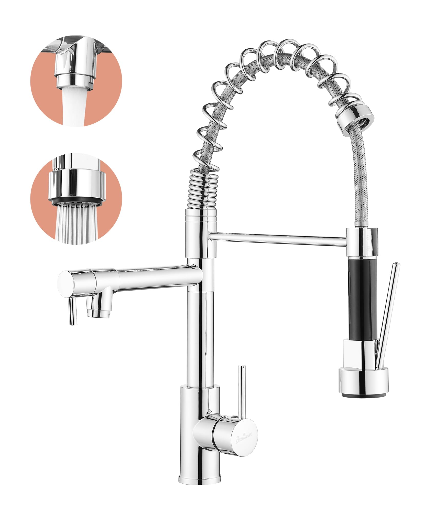 Robinet de cuisine avec douchette extractible pivotant 360° mitigeur haute pression acier inoxydable