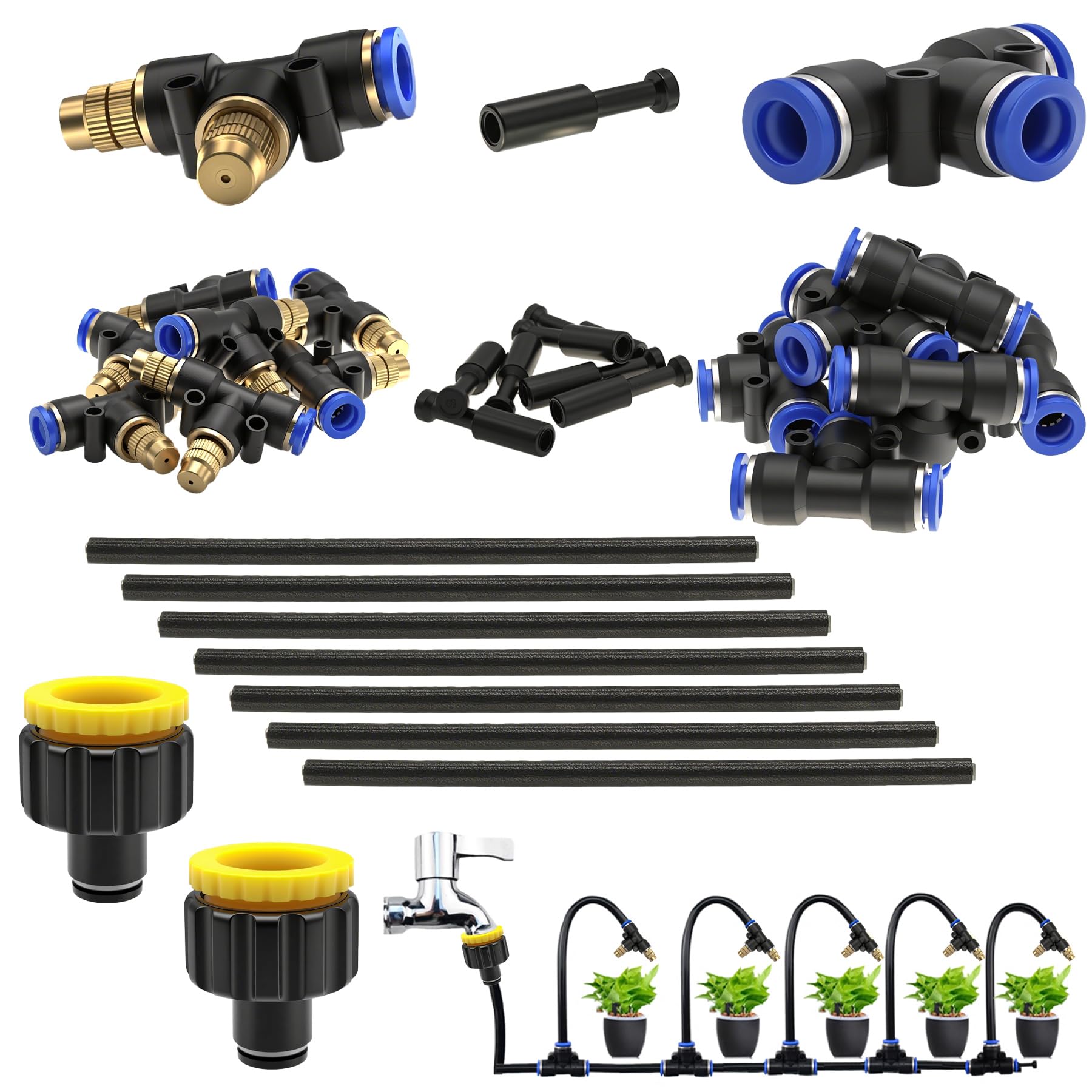 CESFONJER Brass Right Angle Double Head Atomizing Nozzle Set, 360° Adjustable Misting Nozzles, with 8mm Quick Connect Adapter for Watering Irrigation Lawn Terrace Garden System