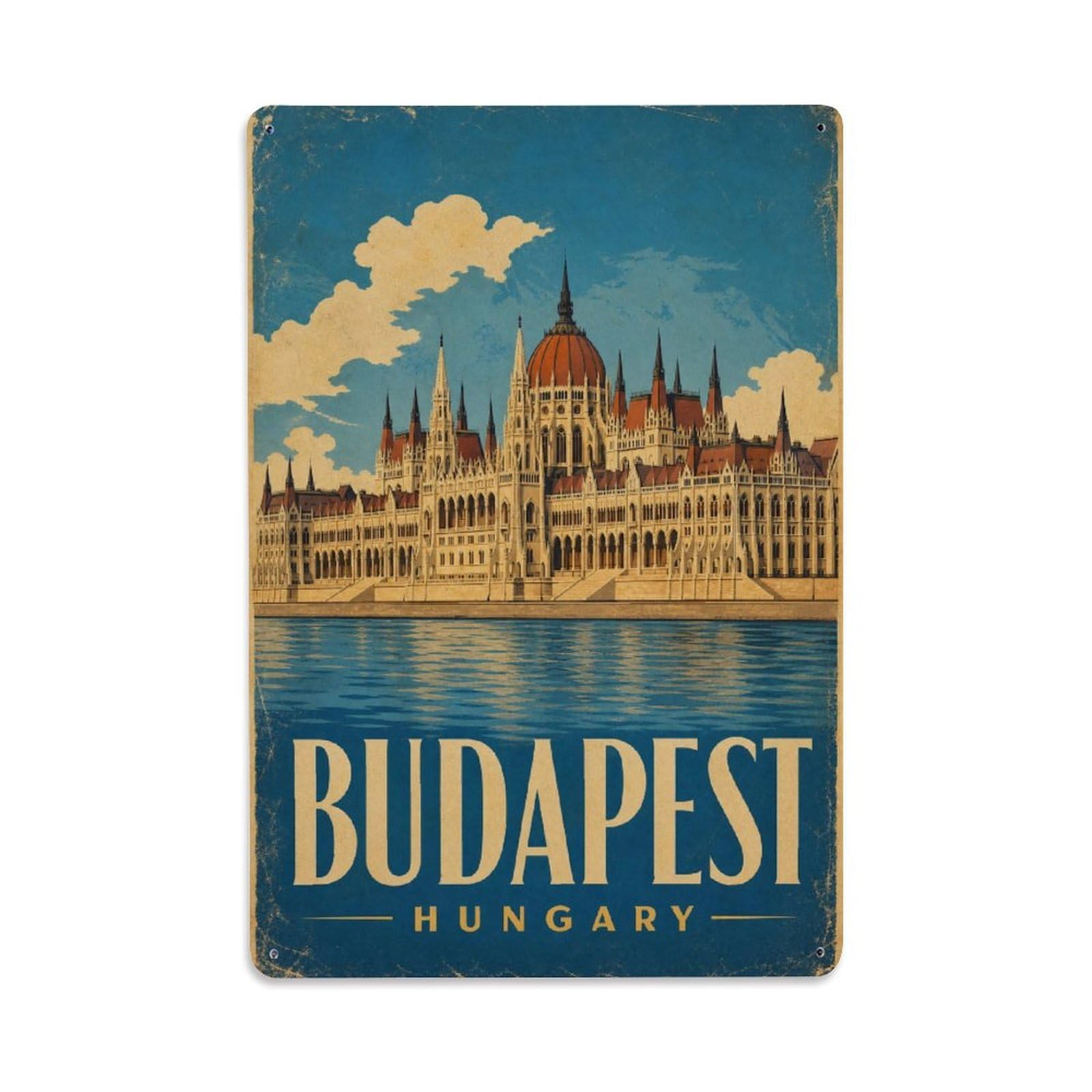 Travel Vintage Hungary Budapest Metal Tin Sign Plaque Wall Decor for Cafe, Club Bar, Office, Garden Metal Poster 8x12Inch