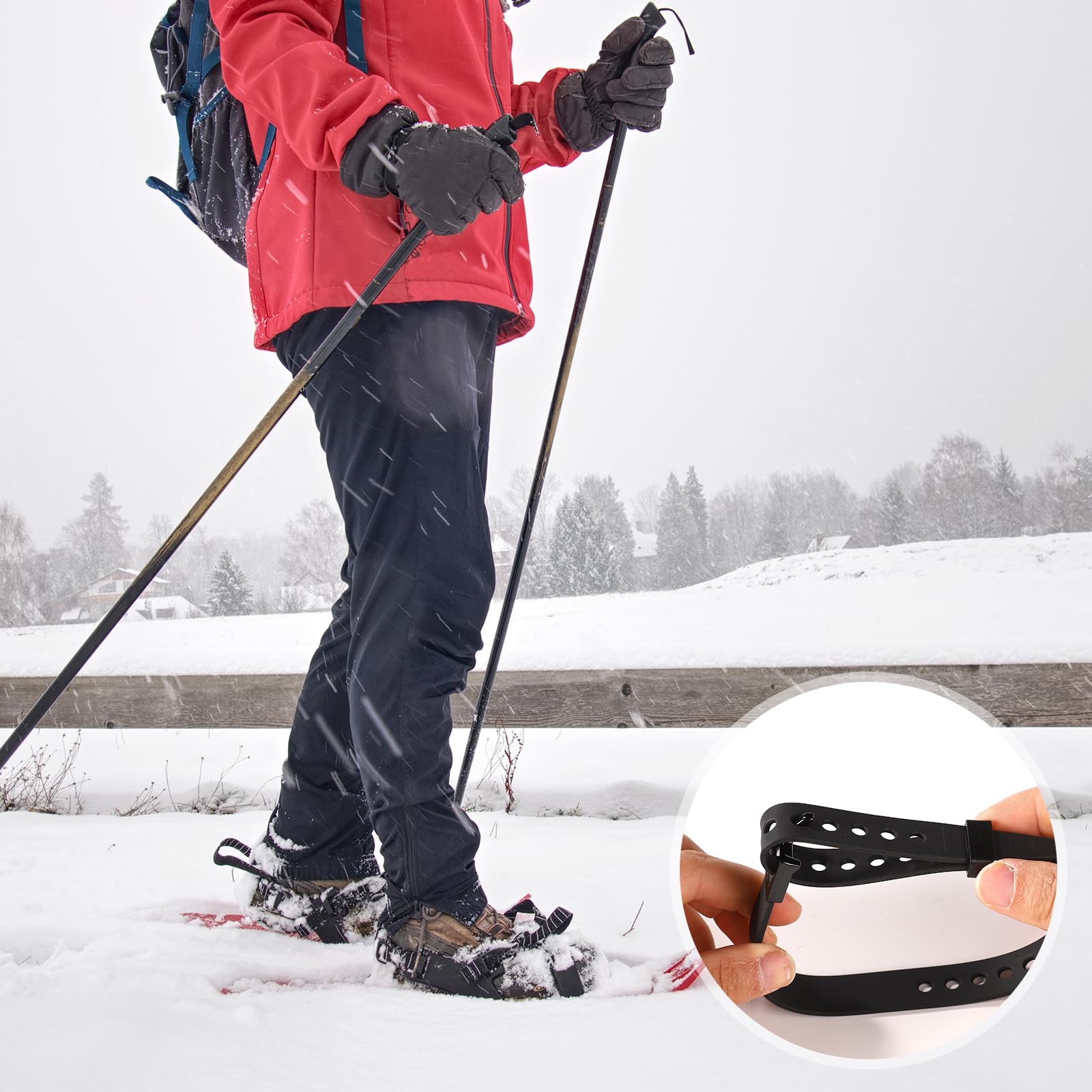 Lot de 4 Sangles de Raquettes à Neige, 48 x 2 cm Sangles de Fixation de Snowboard Sangles de Rechange Réglables pour Raquettes à Neige pour Enfants, Adultes, Hommes et Femmes