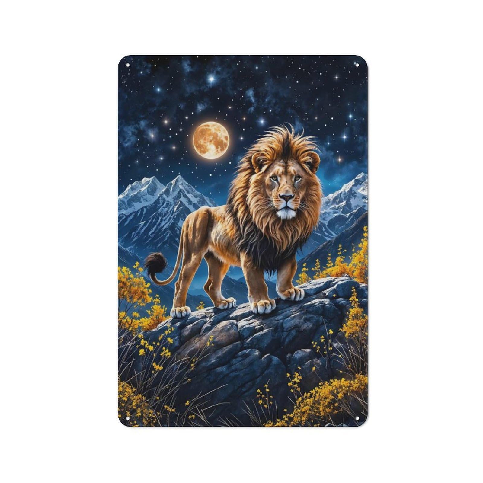 Vintage Lion Under Full Moon Vintage Metal Sign 30x20cm, Pub Wall Decor for Cafe, Pub, Workshop Or Home Bar