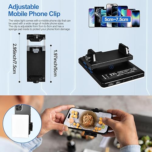 Miniatura 5 de EMART Luz para selfie, 60 LED portátil con clip para teléfonotabletaportátil, Vlog, TikTok, video, luz de llenado de teléfono celular recargable de
