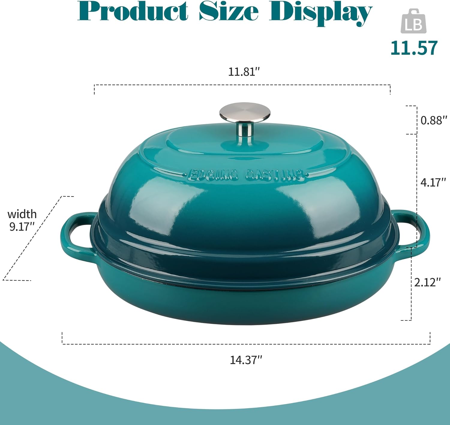 Enameled Oval Cast Iron Dutch Oven Pot with Lid, Bread Dutch Oven for Sourdough Bread Baking, Dutch Oven Bread, Bread Oven, 6QT, Darkcyan - Image 2
