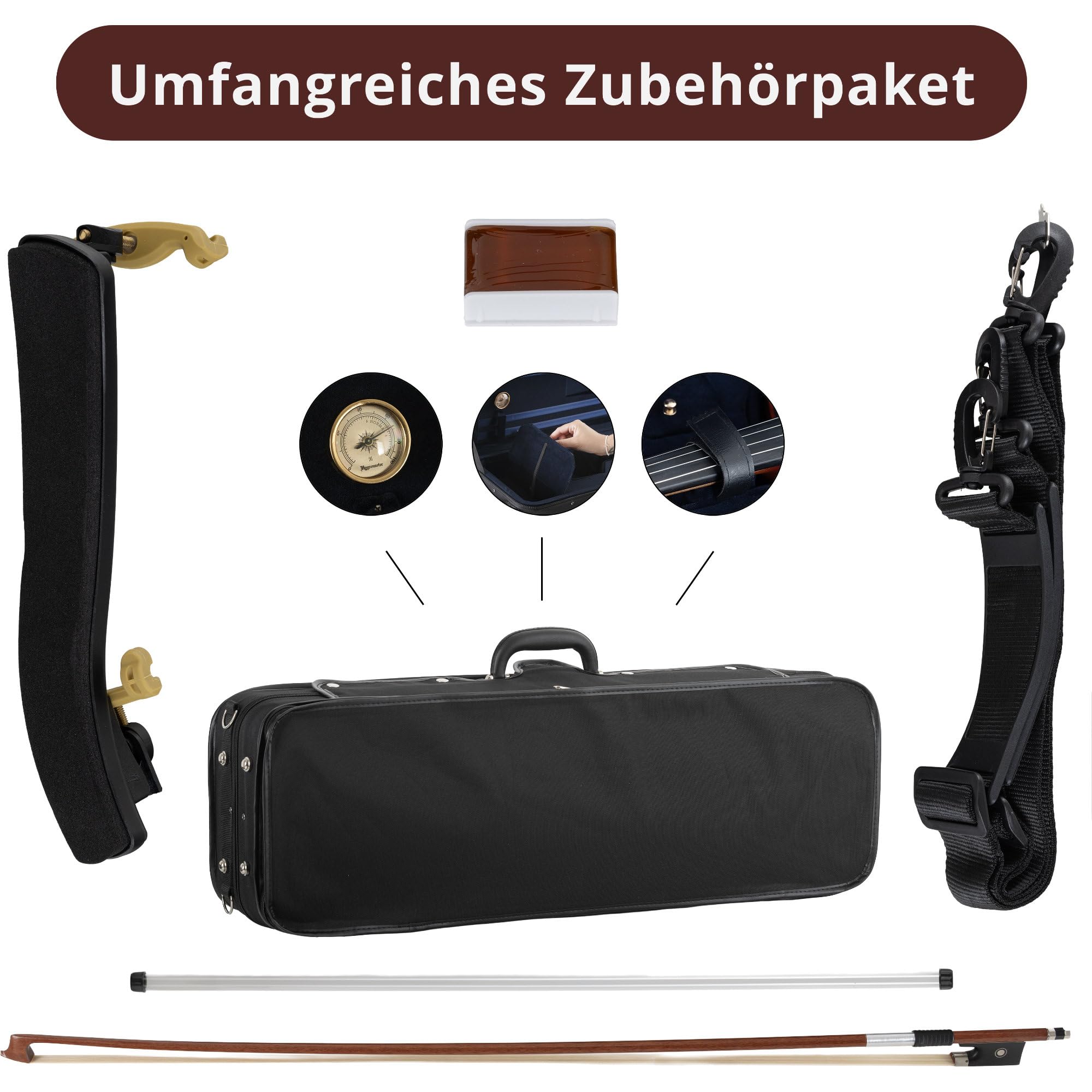 Classic Cantabile Brioso Violine 4/4 Set (4/4 Violine, Decke aus massivem Fichtenholz, Boden & Zargen aus geflammtem Ahorn, inkl. Leichtkoffer, Bogen und Schulterstütze)