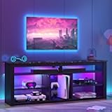 Bestier TV Stand for 70 inch TV, Tall Entertainment Center with 2 Led Lights, Gaming TV Console with Storage for PS5, Modern TV Cabinet for Bedroom, Living Room, Black Marble