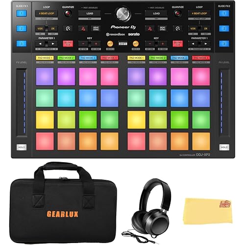 Pioneer DJ DDJ-XP2 Sub-Controller for Rekordbox & Serato DJ Pro Bundle with Case, Headphones, and Austin Bazaar Polishing Cloth