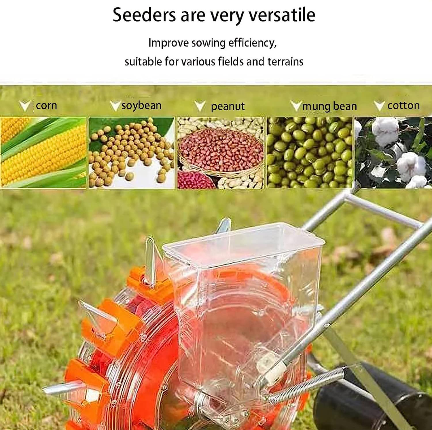 Sembradora De Césped, Sembradora De Empuje De Jardín, Sembradora Rodillos Empuje Manual, Máquina Fertilizante Maíz Y Soja, Sembradora Manual Maní, para Césped, Jardín,5Holes